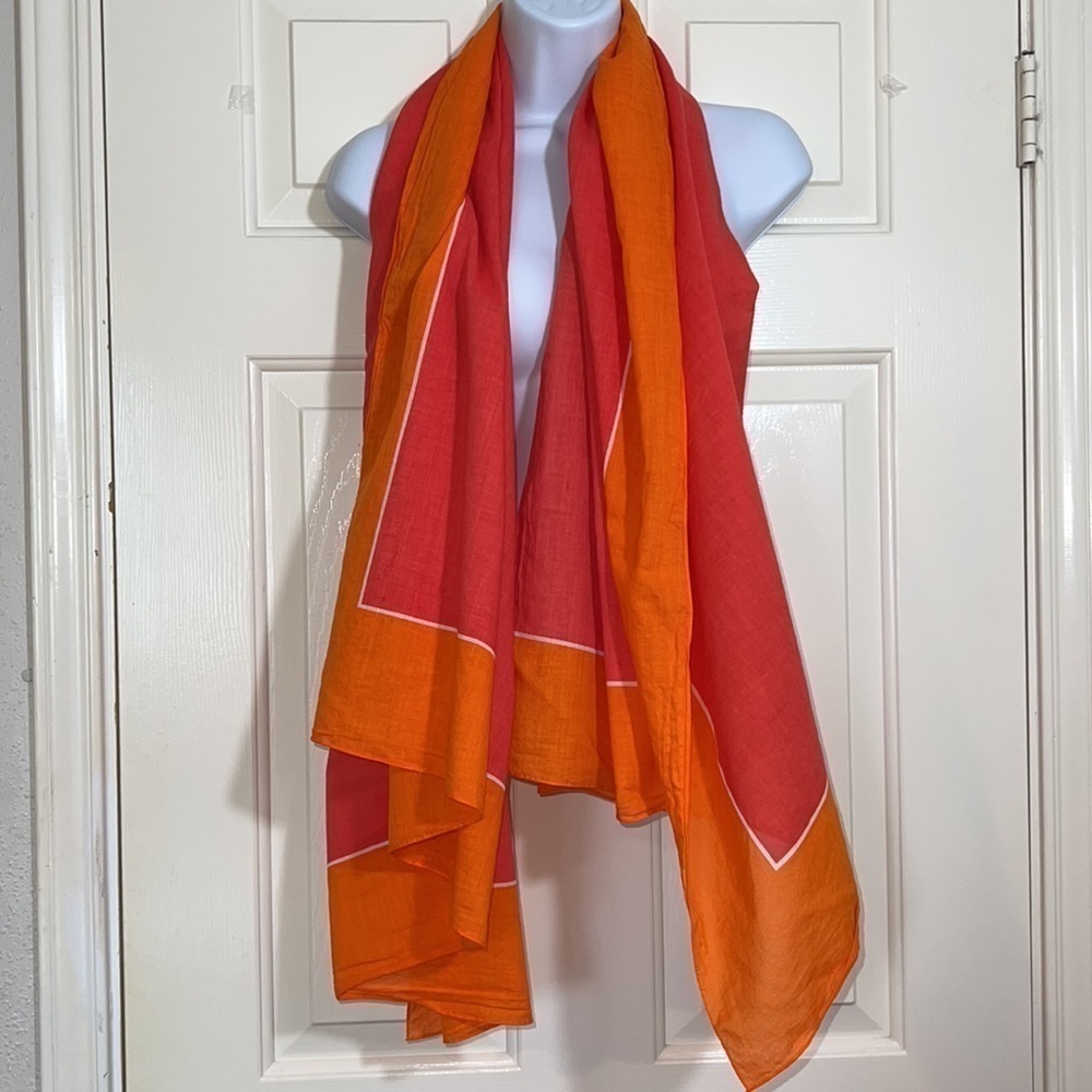 Talbots Orange Color Block Cotton Scarf